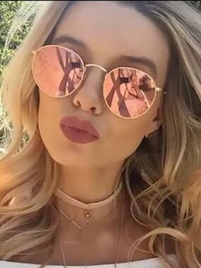 NEW RETRO PINK MIRROR GOLD FRAMED OVAL  ROUND BOTTOM SUNNIES